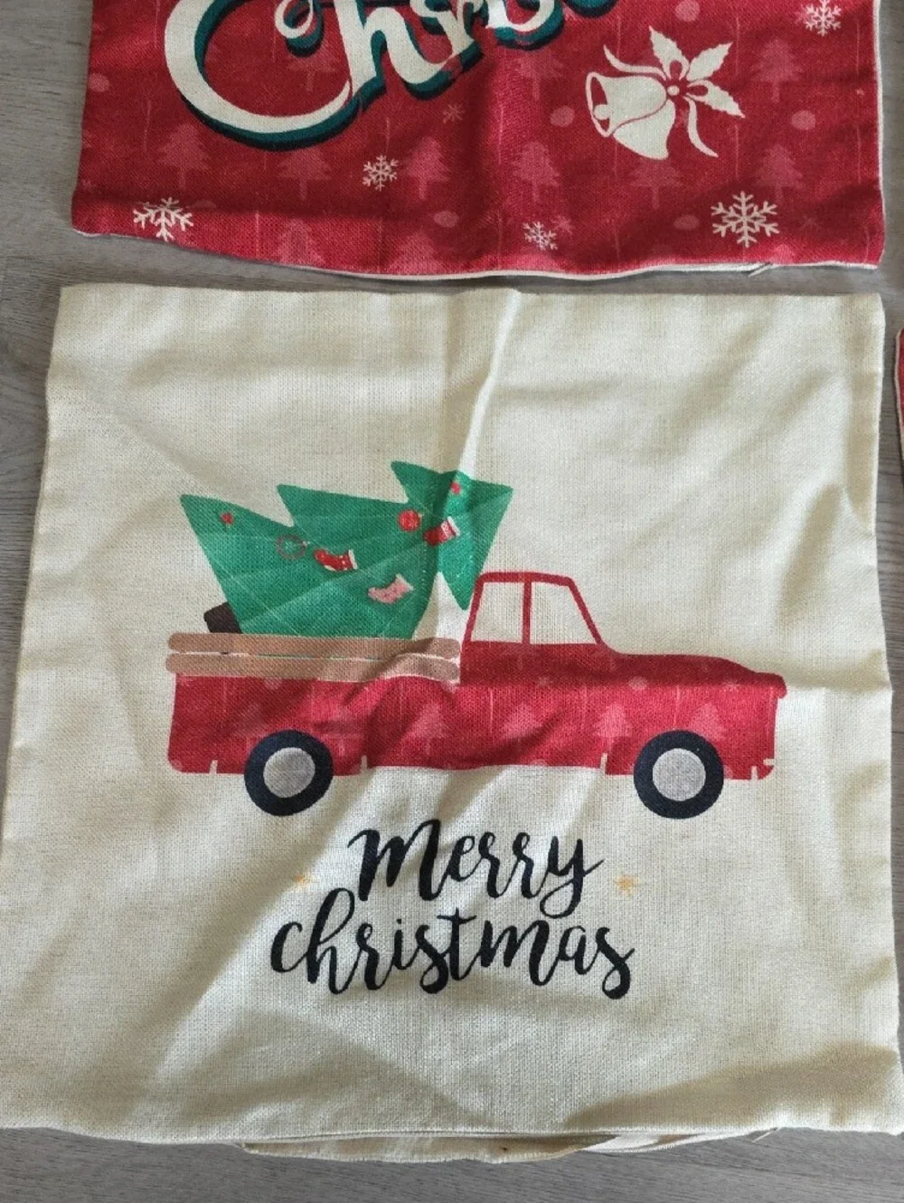 Holiday Farm Fresh Christmas Throw Pillow Covers - Red & Cream Set Of 4 18x18